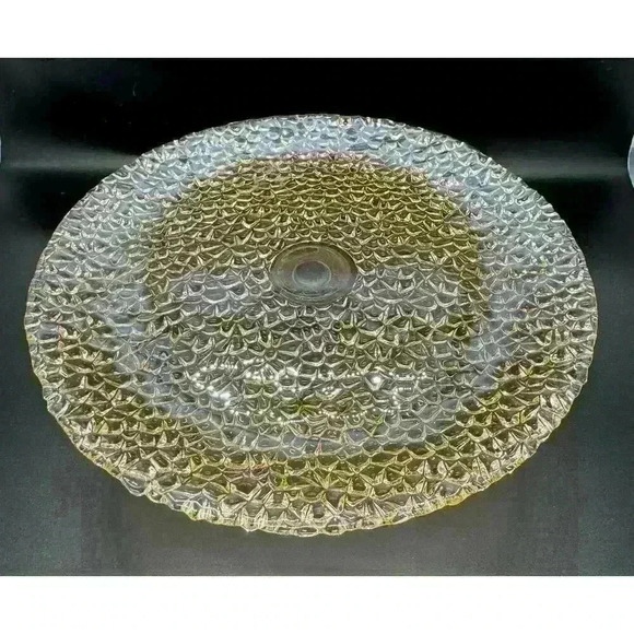 Vetropuro Gold Amber Glass 8 1/4” Diameter Pedestal Textured Dessert Stand Plate - Picture 1 of 9